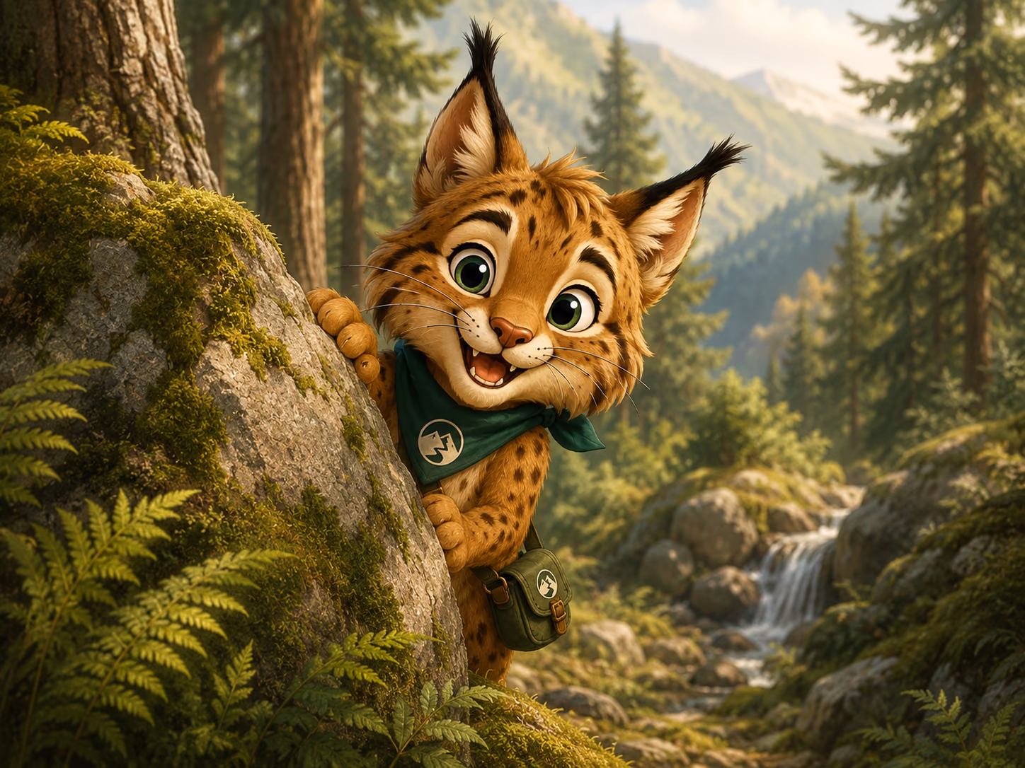 Rysík discovering another hidden clue in the mountain forest
